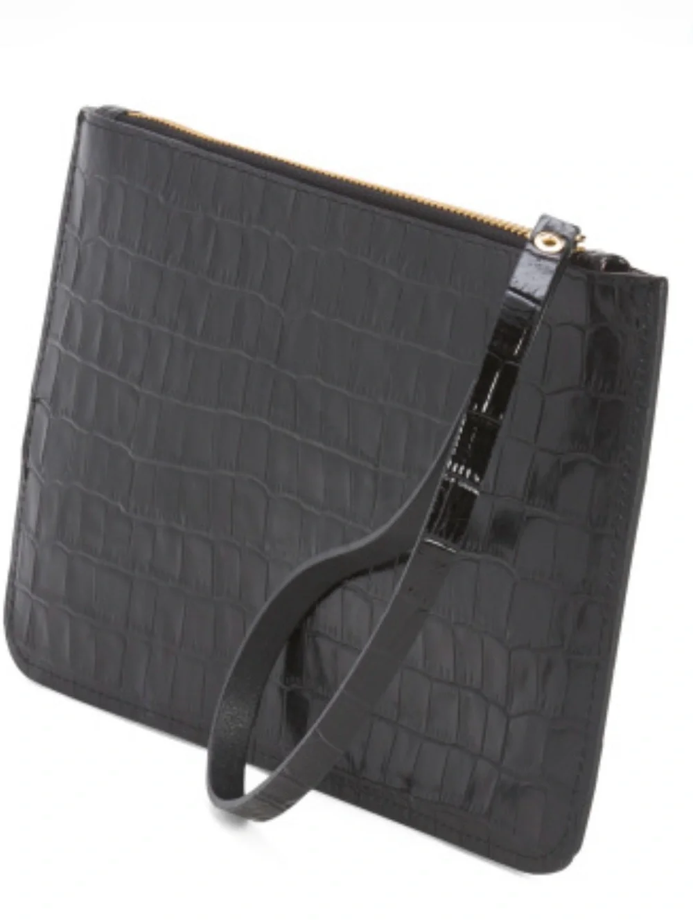 Martina Mori Made in Italy Black Croc Embossed Leather Studded Wristlet Clutch